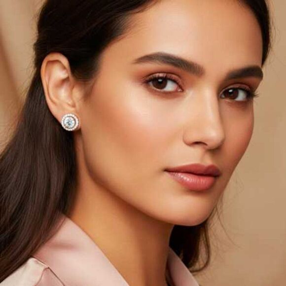 Ladies Round Crystal Earrings - Picture 3 of 7